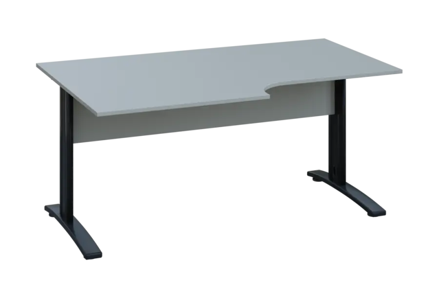 ERK 18 - 168 stůl kancelářský, rohový, levý, kovová podnož černá, deska 18 mm, široký 1600 mm, šedá